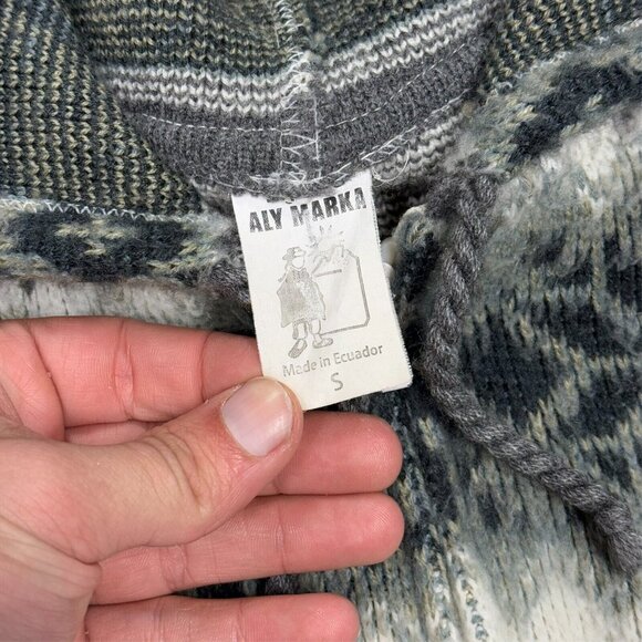 Vintage Tejidos Aly Marka Alpaca Wool Zip Knit Hoodie Llama Pattern Small - Picture 4 of 6